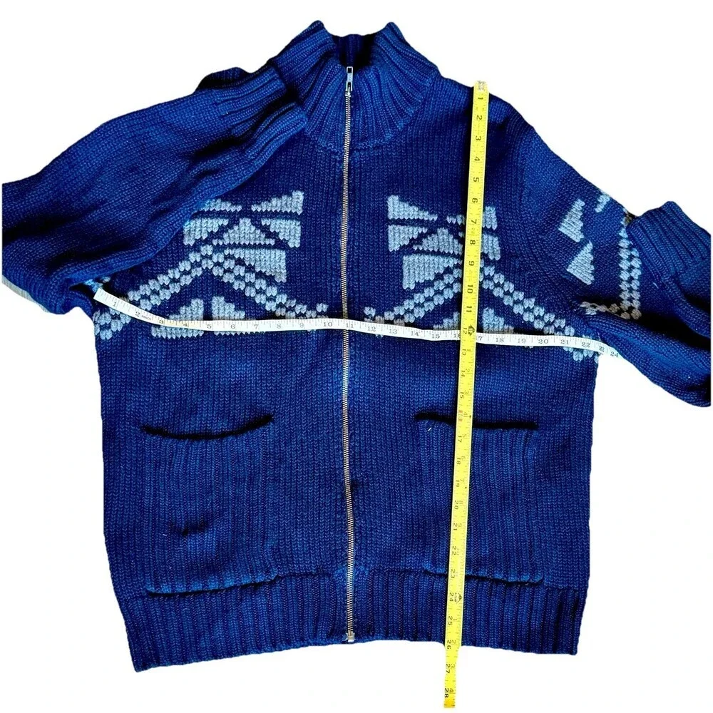 Saks Fifth Avenue Wool Cotton Knit Zip Cardigan Sweater Blue XL